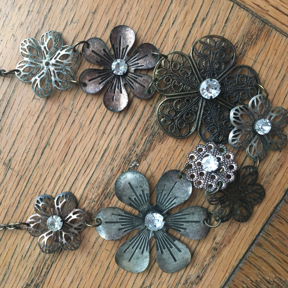 Flower Necklace, Mixed Metal Flower Necklace